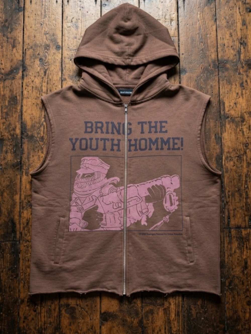 Sleeveless Brown Graphic Hoodie - Bring The Youth Homme